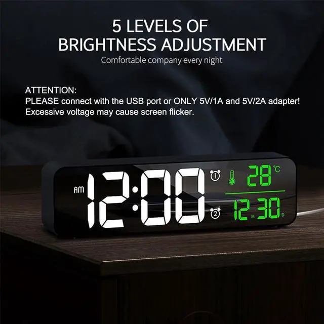 Alt view image 11 of 14 - Digital Clock Large Display, Alarm Clock for Living Room Office Bedroom Decor, LED Corded Electric, Date Temp Display Wall Clock, Automatic Brightness Dimmer Smart Cool Modern Desk Accessories Black