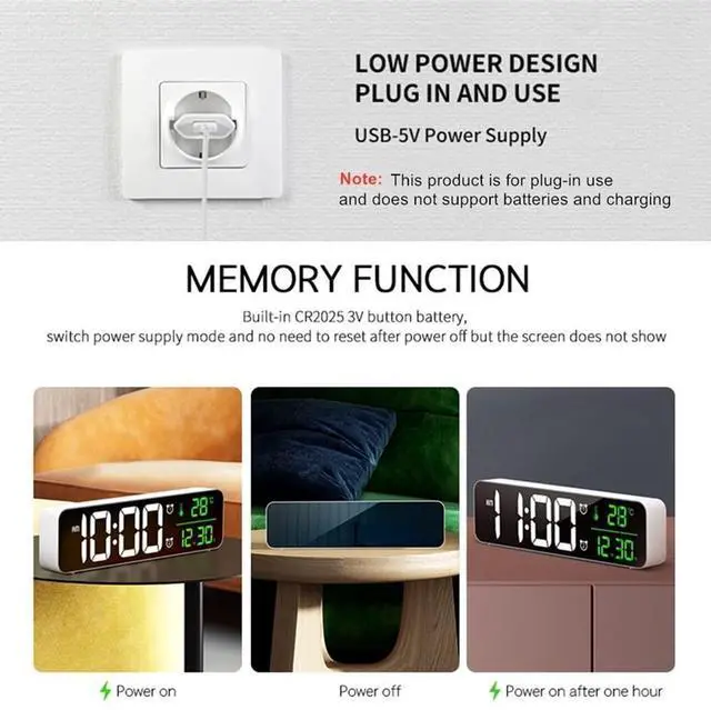 Alt view image 14 of 14 - Digital Clock Large Display, Alarm Clock for Living Room Office Bedroom Decor, LED Corded Electric, Date Temp Display Wall Clock, Automatic Brightness Dimmer Smart Cool Modern Desk Accessories Black