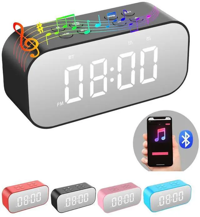 Alt view image 7 of 12 - Alarm Clock with Bluetooth Speaker for Bedroom/Office,Small Digital Clock for Heavy Sleepers Adults,Teens,Kids with Dual Alarms,Mirror LED Display,Hands-Free Calling.
