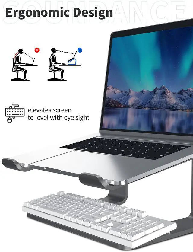 Alt view image 10 of 14 - Laptop Stand, Aluminum Computer Riser, Ergonomic Laptops Elevator for Desk, Metal Holder Compatible with 10 to 15.6 Inches Notebook Computer, Black