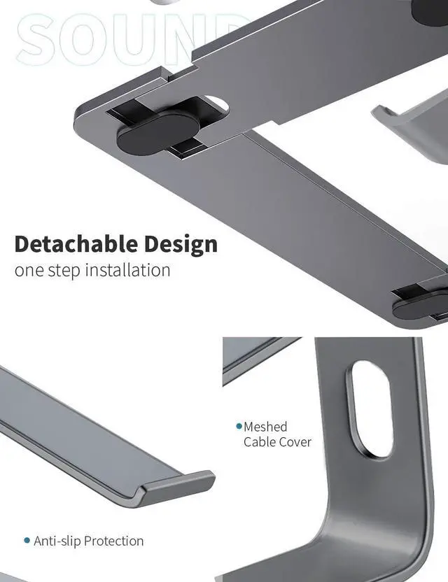 Alt view image 12 of 14 - Laptop Stand, Aluminum Computer Riser, Ergonomic Laptops Elevator for Desk, Metal Holder Compatible with 10 to 15.6 Inches Notebook Computer, Black
