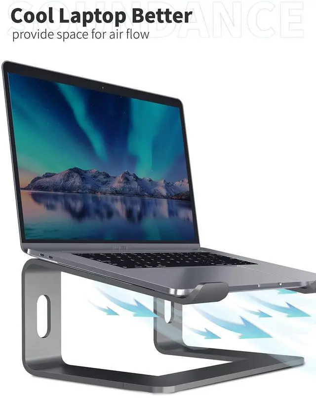 Alt view image 11 of 14 - Laptop Stand, Aluminum Computer Riser, Ergonomic Laptops Elevator for Desk, Metal Holder Compatible with 10 to 15.6 Inches Notebook Computer, Black
