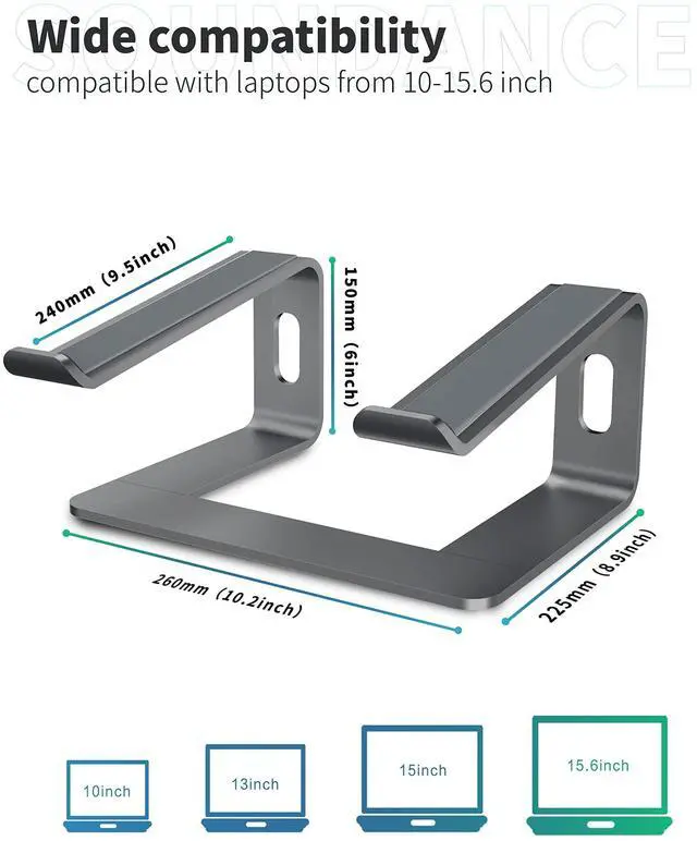Alt view image 9 of 14 - Laptop Stand, Aluminum Computer Riser, Ergonomic Laptops Elevator for Desk, Metal Holder Compatible with 10 to 15.6 Inches Notebook Computer, Black