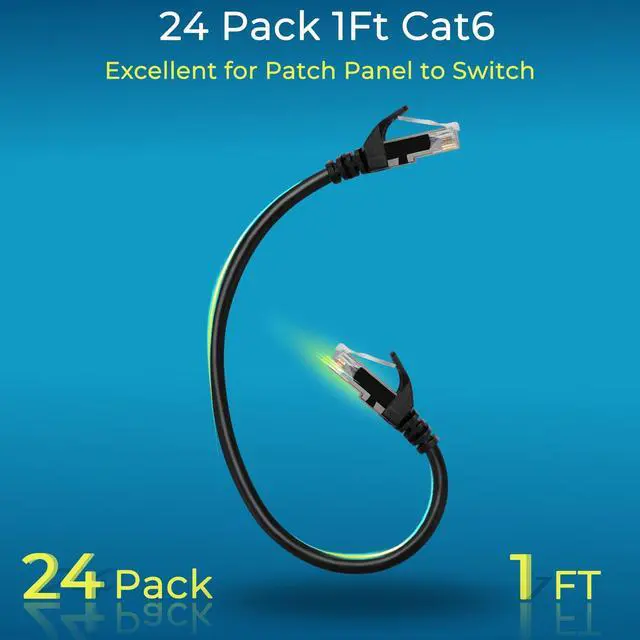 Alt view image 9 of 14 - Patch Cables Cat6 1ft (24 Pack), Ethernet Patch Cable 10G, Cat 6 Patch Cable for Patch Panel to Switch, Flexiable Cat 6 Ethernet Cable with Gold Plated Black
