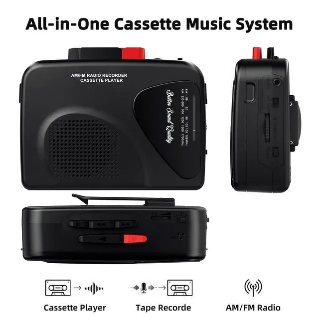 Alt view image 8 of 12 - Cassette Player Tape Recorders AM/FM Radio, Portable Tape Player Records Built in Speakers Manual Record - 2AA Battery Or DC 5V Supply with 3.5MM Earphone- Black