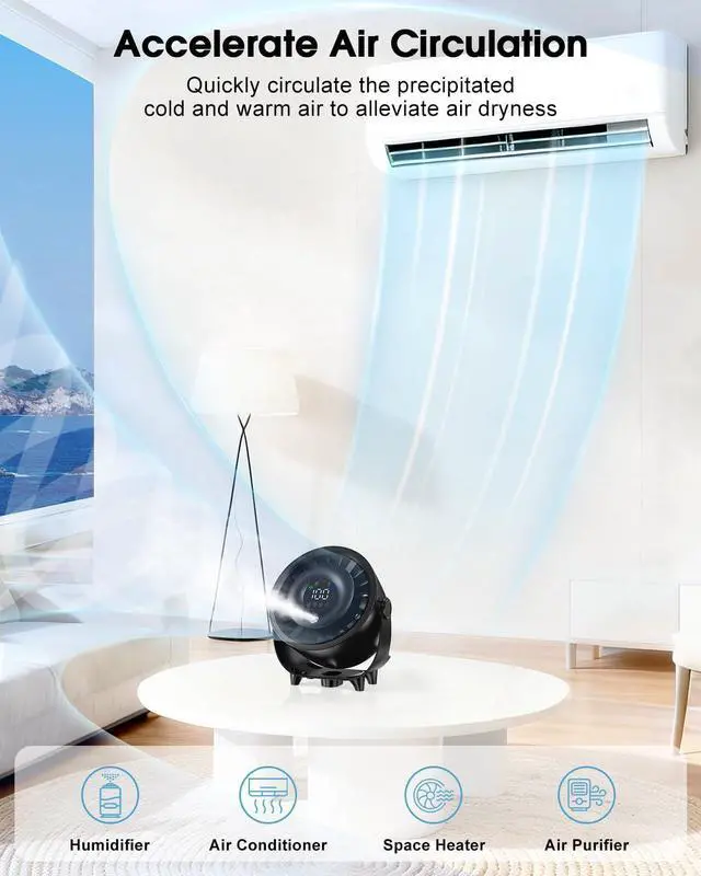 Alt view image 12 of 14 - Small Desk Fan, 4000mAh Portable Misting Quiet Table Fan with Digital Display, Wall-Mouted Design USB Rechargeable Desk Fans for Office Bedroom Home Travel Outdoor Black