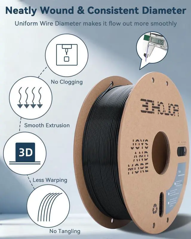 Alt view image 9 of 14 - PLA Filament 1.75mm Black,3D Printing Filament,1kg Cardboard Spool (2.2lbs), Fit Most FDM 3D Printer,Dimensional Accuracy +/- 0.03 mm,Vacuum Packaging, No Brittle Filaments