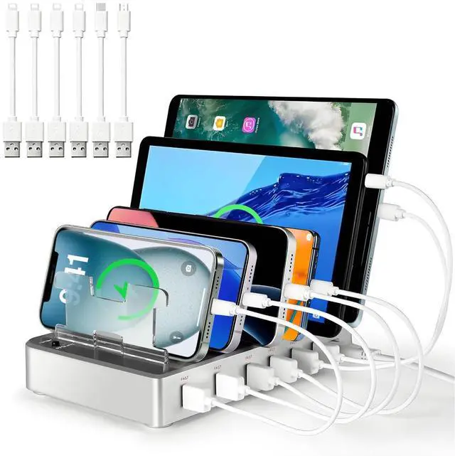 Alt view image 8 of 14 - 300W Fast Charging Station for Multiple Devices, 6 Port USB Charging Hub, Universal Desktop Charger Organizer Compatible with iPhone iPad Android Phones Tablets Kindle Home Office Travel
