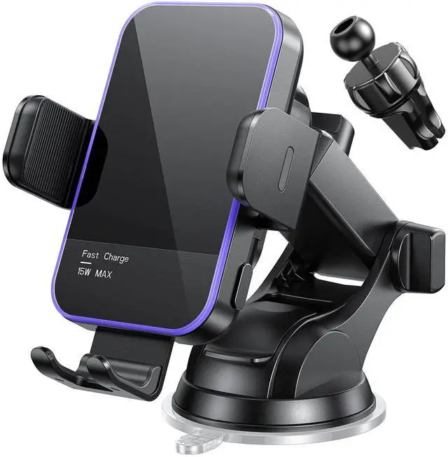 Alt view image 8 of 14 - Wireless Car Charger,7 Colored RGB Backlit 15W Auto Clamping Phone Holders for Your car fit for iPhone 16 15 14 Mini Pro Max, Samsung Galaxy S25 Ultra S24 S23+, etc, Fathers Day for Gifts