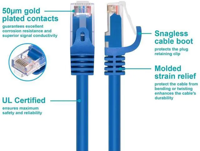 Alt view image 12 of 12 - Cat6 5ft Blue 12-Pk Patch Cable UTP 24AWG 550MHz Pure Bare Copper Snagless RJ45 Flexboot Series Ethernet Cable