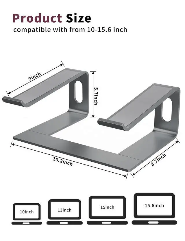 Alt view image 9 of 14 - Laptop Stand for Desk, Aluminum Computer Riser, Ergonomic Notebook Holder, Detachable Metal Laptops Elevator, PC Cooling Mount Support 10 to 15.6 Inches Notebook, Grey