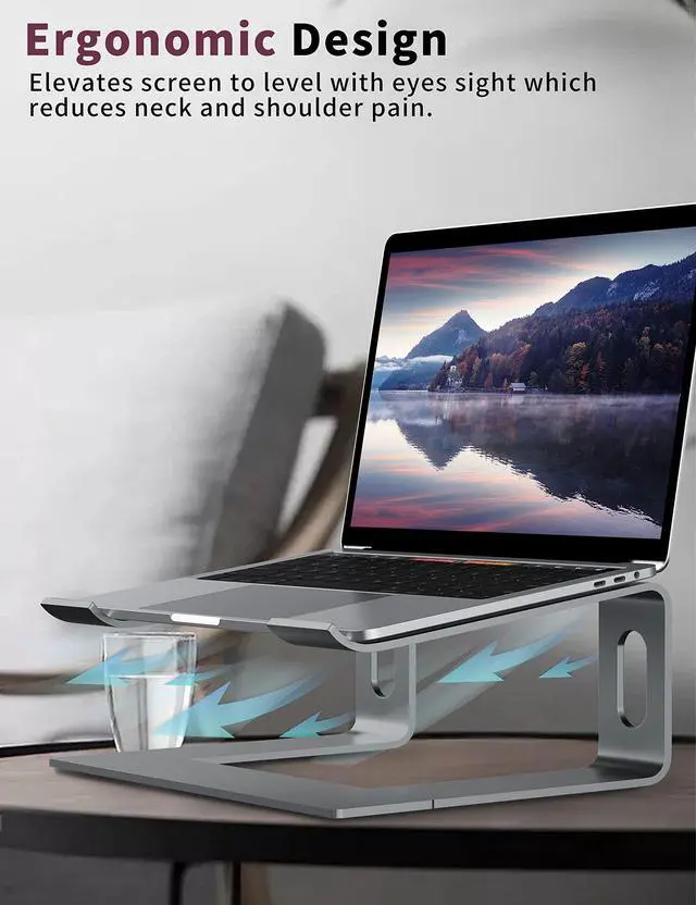 Alt view image 12 of 14 - Laptop Stand for Desk, Aluminum Computer Riser, Ergonomic Notebook Holder, Detachable Metal Laptops Elevator, PC Cooling Mount Support 10 to 15.6 Inches Notebook, Grey
