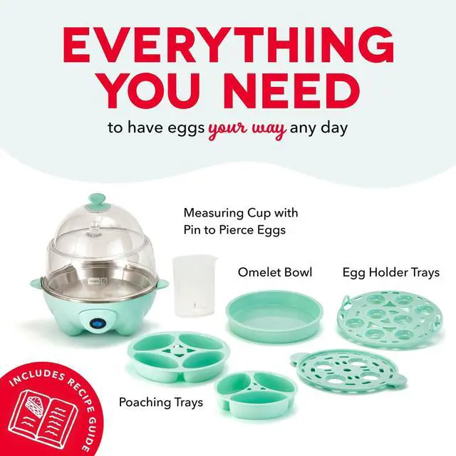 Alt view image 13 of 14 - Deluxe Egg Cooker - Boiler, Poacher & Steamer - Includes Measuring & Recipe Guide - Dishwasher Safe - BPA Free - Holds 12 Eggs, Aqua