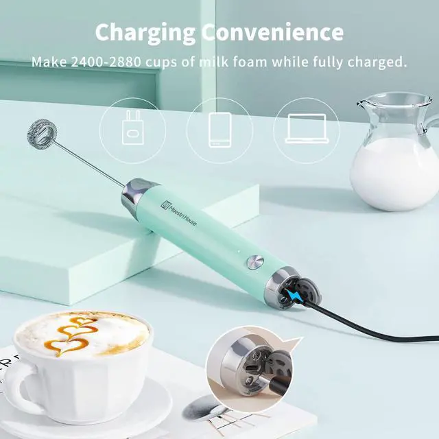 Alt view image 10 of 14 - Rechargeable Milk Frother with Stand, LunaFro Handheld Electric Foam Maker Waterproof Detachable Stainless Steel Whisk Drink Mixer Foamer for Lattes, Cappuccino