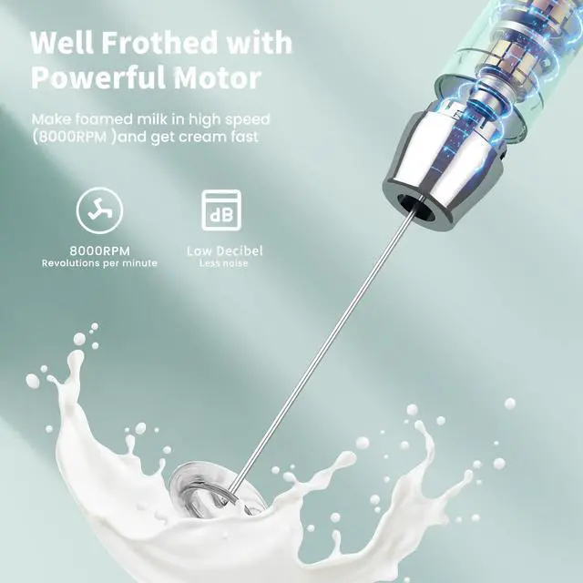 Alt view image 11 of 14 - Rechargeable Milk Frother with Stand, LunaFro Handheld Electric Foam Maker Waterproof Detachable Stainless Steel Whisk Drink Mixer Foamer for Lattes, Cappuccino