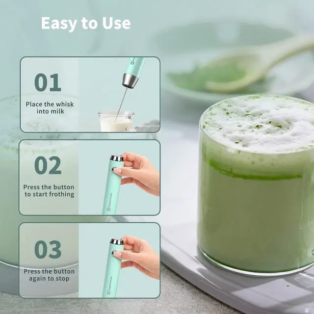 Alt view image 12 of 14 - Rechargeable Milk Frother with Stand, LunaFro Handheld Electric Foam Maker Waterproof Detachable Stainless Steel Whisk Drink Mixer Foamer for Lattes, Cappuccino