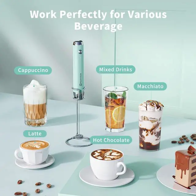 Alt view image 14 of 14 - Rechargeable Milk Frother with Stand, LunaFro Handheld Electric Foam Maker Waterproof Detachable Stainless Steel Whisk Drink Mixer Foamer for Lattes, Cappuccino