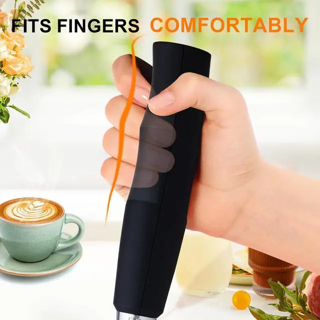 Alt view image 11 of 14 - Black Handheld Milk Frother Wand for Coffee, Rechargeable Electric Whisk with 3 Heads 3 Speeds Drink Mixer Coffee Frother For Latte, Cappuccino, Hot Chocolate, Egg