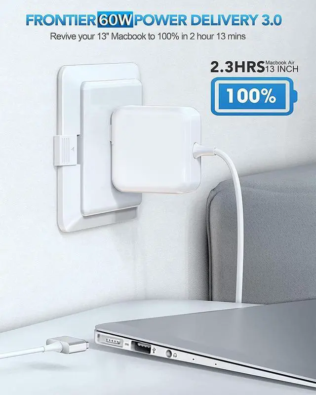 Alt view image 11 of 14 - 60W Mac Book Pro Charger, Mag 2 Power Adapter, Compatible with Mac Book Pro/Air 13 inch-15 inch Retina (Applicable to 2012-2018 Models)