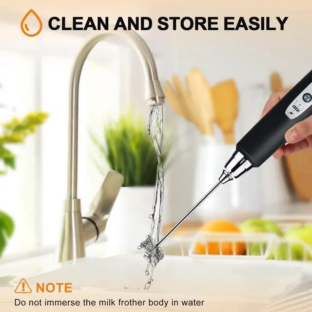 Alt view image 14 of 14 - Black Handheld Milk Frother Wand for Coffee, Rechargeable Electric Whisk with 3 Heads 3 Speeds Drink Mixer Coffee Frother For Latte, Cappuccino, Hot Chocolate, Egg