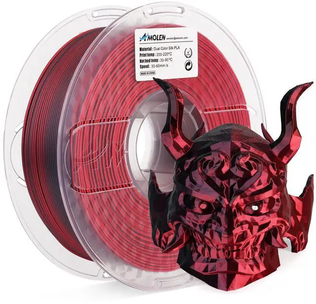 Alt view image 8 of 14 - Silk PLA 3D Printer Filament, Silk Dual Color Red Black PLA Filament 1.75mm, Shiny Coextrusion PLA Filament, Color Change 3D Printing Filament 1KG/2.2lb