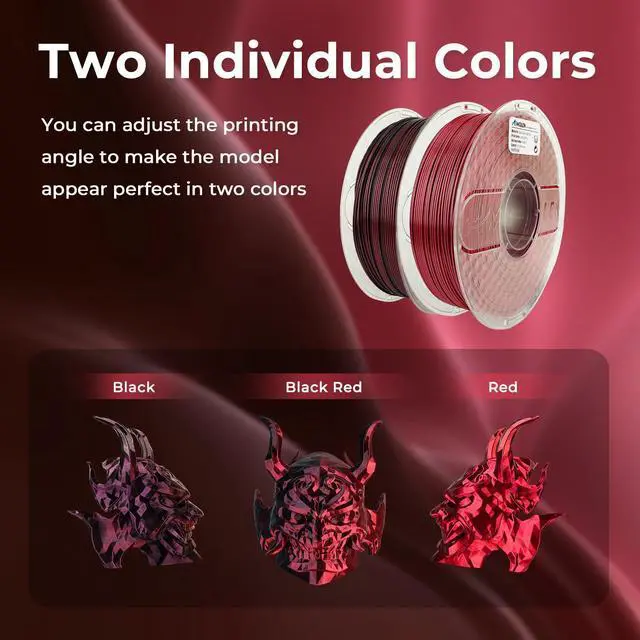 Alt view image 9 of 14 - Silk PLA 3D Printer Filament, Silk Dual Color Red Black PLA Filament 1.75mm, Shiny Coextrusion PLA Filament, Color Change 3D Printing Filament 1KG/2.2lb