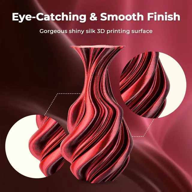 Alt view image 10 of 14 - Silk PLA 3D Printer Filament, Silk Dual Color Red Black PLA Filament 1.75mm, Shiny Coextrusion PLA Filament, Color Change 3D Printing Filament 1KG/2.2lb