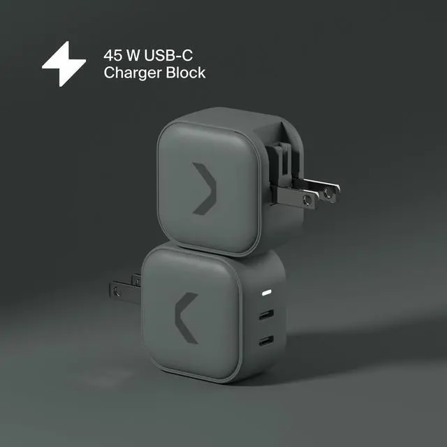 Alt view image 10 of 14 - 45W Fast Charging Power Adapter for iPhone 17/16/15/14/13/12/11/X, Galaxy S24 Ultra/S23 & More - GaN, PD 3.0, PPS, USB-C × 2, Clemm Gray