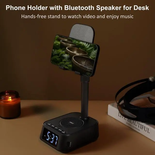 Alt view image 10 of 14 - Gifts for Men Women, Adjustable Phone Stand Bluetooth Speaker, Birthday Gifts Him Husband, Phone Holder for Kitchen Desk Bedroom, Cool Tech Gadget for Dad Mom Boyfriend, Christmas Ideal