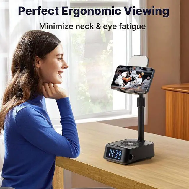 Alt view image 12 of 14 - Gifts for Men Women, Adjustable Phone Stand Bluetooth Speaker, Birthday Gifts Him Husband, Phone Holder for Kitchen Desk Bedroom, Cool Tech Gadget for Dad Mom Boyfriend, Christmas Ideal