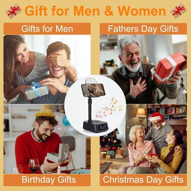 Alt view image 14 of 14 - Gifts for Men Women, Adjustable Phone Stand Bluetooth Speaker, Birthday Gifts Him Husband, Phone Holder for Kitchen Desk Bedroom, Cool Tech Gadget for Dad Mom Boyfriend, Christmas Ideal