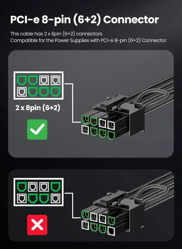 Alt view image 10 of 14 - PCIe 5.0 Power Cable 70cm - 16pin (12+4) 12VHPWR Connector for RTX 5070 Ti 4070 4080 4090 to 2x8pin (6+2) PCI-e Male Plugs GPU Sleeved Cord for ASUS EVGA Seasonic Modular Power Supply