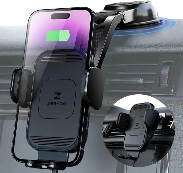 Alt view image 8 of 14 - Wireless Car Charger, 15w Fast Charging, Auto Clamping Car Phone Mount, Cell Phone Holder Charger, for iphone17 16 15 14 13 12 11 Pro Max Xs, Etc. (Black)