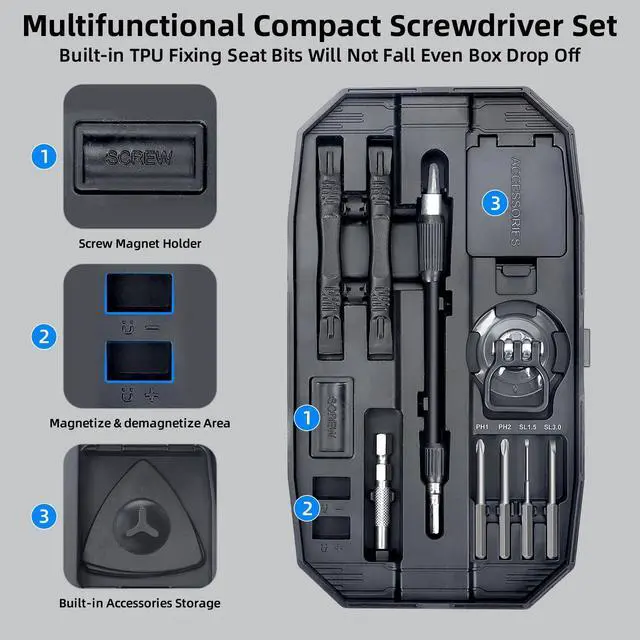 Alt view image 10 of 14 - Precision Screwdriver Set, Small Screwdriver Set with Torx, Pentalobe, Tri-wing, Mini Repair Tool Kit for PC, Laptop, MacBook, Computer, PS5, Phone, Watch, Glasses, Electronic (153 in 1 Black)