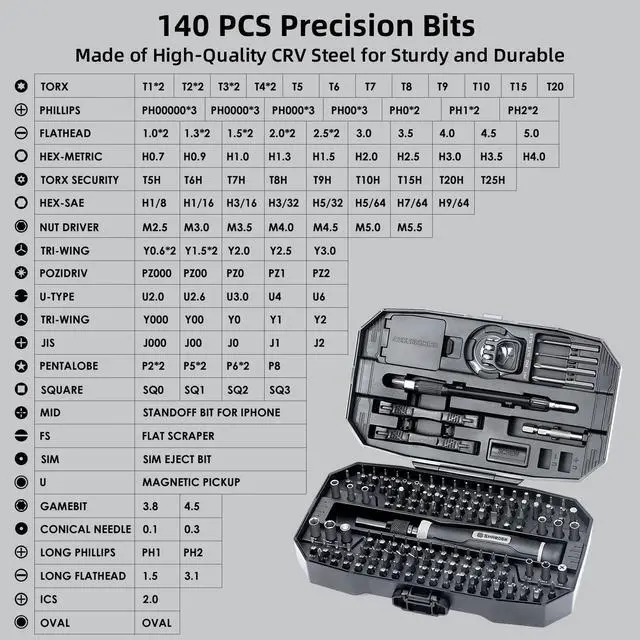Alt view image 9 of 14 - Precision Screwdriver Set, Small Screwdriver Set with Torx, Pentalobe, Tri-wing, Mini Repair Tool Kit for PC, Laptop, MacBook, Computer, PS5, Phone, Watch, Glasses, Electronic (153 in 1 Black)