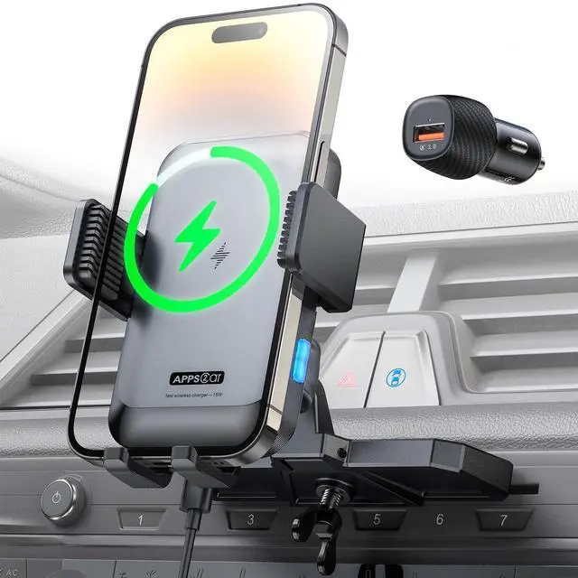 Alt view image 8 of 14 - Wireless Car Charger Mount CD Slot Auto Clamping 15W Fast Charging CD Phone Holder for Car Wireless Charger Fit for iPhone 17 16 15 14 13 12 Pro Max, Samsung S25 S24, Google, LG etc.