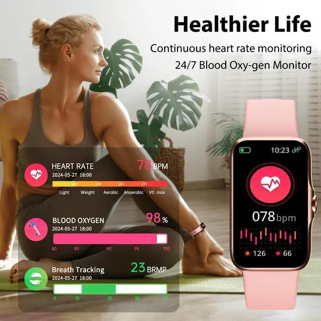 Alt view image 9 of 12 - Fitness Tracker with 24/7 Continuous Heart Rate, Blood Oxygen Monitor, Smart Watch with Sleep Monitor, IP68 Waterproof Activity Tracker Step Counter for Women Men (Pink)