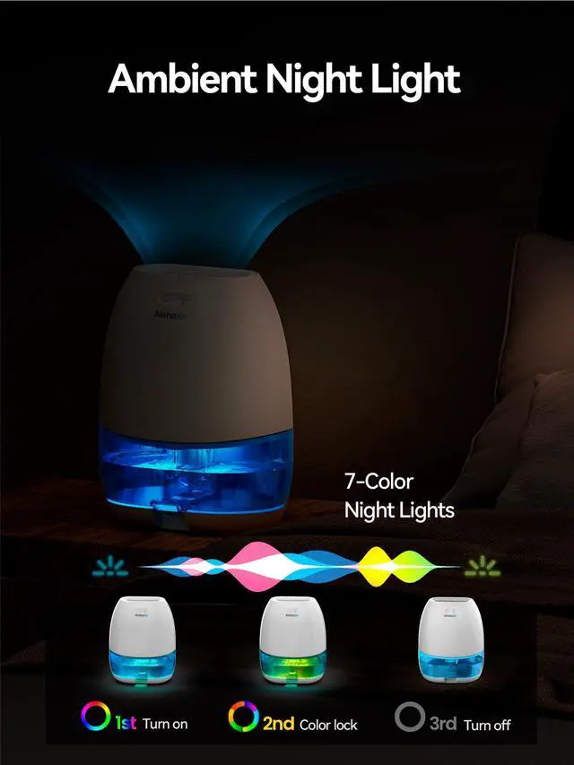 Alt view image 13 of 14 - Dehumidifiers for Home, 34 oz Small Dehumidifier for Room, Quiet Dehumidifiers for Bathroom, Bedroom, RV, Closet with Auto Shut Off, 7 Colors Night Light