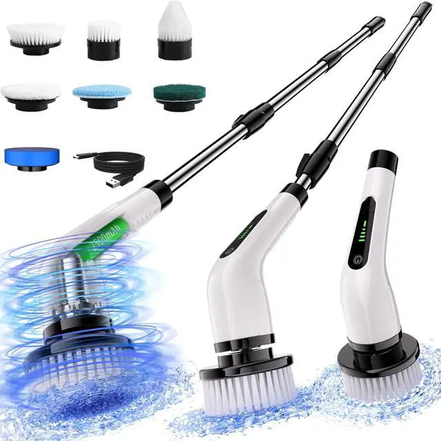 Alt view image 9 of 12 - Electric Spin Scrubber, Full Body Waterproof Cordless Cleaning Brush with 7 Replaceable Brush Heads Power Scrubber Shower Adjustable & Detachable Handle for Bathroom, Tub, Tile, Floor, Car