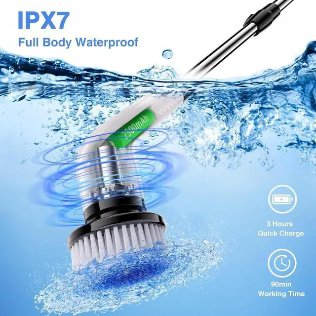 Alt view image 10 of 12 - Electric Spin Scrubber, Full Body Waterproof Cordless Cleaning Brush with 7 Replaceable Brush Heads Power Scrubber Shower Adjustable & Detachable Handle for Bathroom, Tub, Tile, Floor, Car