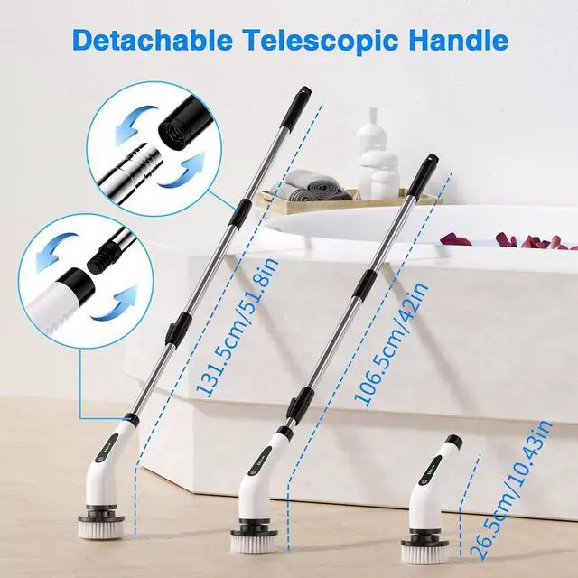 Alt view image 11 of 12 - Electric Spin Scrubber, Full Body Waterproof Cordless Cleaning Brush with 7 Replaceable Brush Heads Power Scrubber Shower Adjustable & Detachable Handle for Bathroom, Tub, Tile, Floor, Car
