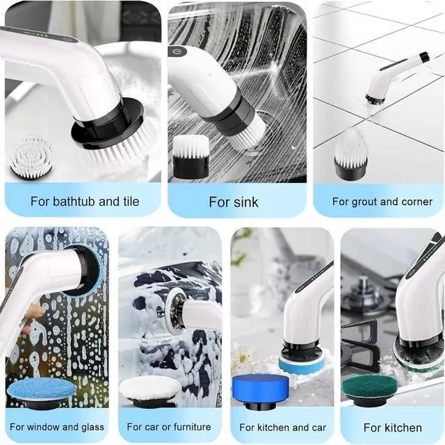 Alt view image 12 of 12 - Electric Spin Scrubber, Full Body Waterproof Cordless Cleaning Brush with 7 Replaceable Brush Heads Power Scrubber Shower Adjustable & Detachable Handle for Bathroom, Tub, Tile, Floor, Car