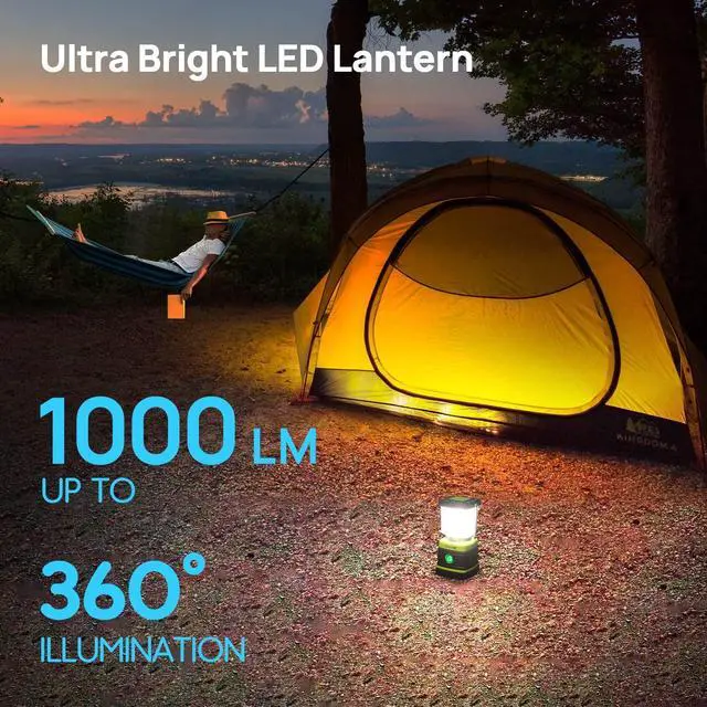 Alt view image 9 of 14 - LED Battery Powered Camping Lantern, 1000LM, 4 Light Modes, IPX4 Waterproof Portable Tent Flashlight for Power Outages, Emergency, Hurricane, Hiking, Light Green, 2-Pack