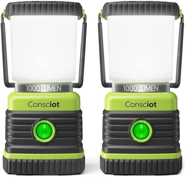 Alt view image 8 of 14 - LED Battery Powered Camping Lantern, 1000LM, 4 Light Modes, IPX4 Waterproof Portable Tent Flashlight for Power Outages, Emergency, Hurricane, Hiking, Light Green, 2-Pack
