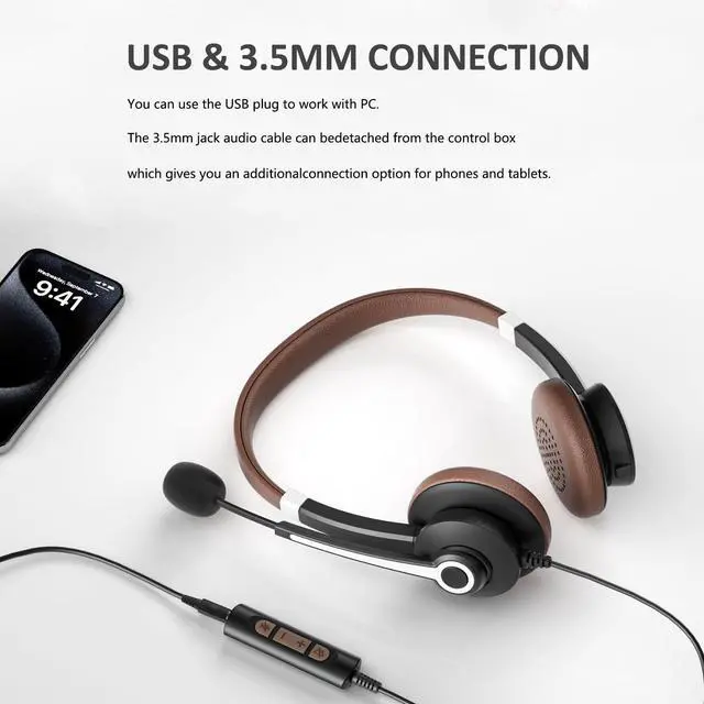 Alt view image 12 of 12 - USB Headset with Microphone Noise Cancelling & in-line Call Controls, Ultra Comfort 3.5mm Wired Headset for Cell Phone, Computer Headset with Mute for PC Laptop Skype Webinar Home Office