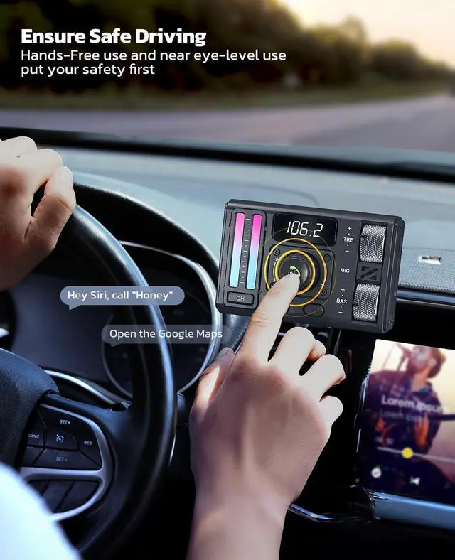 Alt view image 13 of 14 - Bluetooth 5.3 Car Adapter with Air Vent Installation & DSP Noise Cancellation, QC3.0 & Type-C PD Car Charger Wireless FM Radio Transmitter Supports Bass & Treble Boost