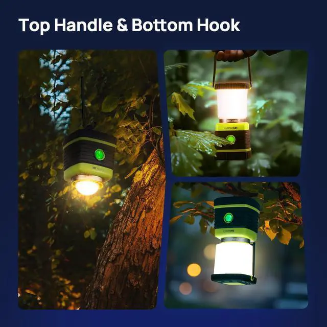 Alt view image 12 of 14 - LED Battery Powered Camping Lantern, 1000LM, 4 Light Modes, IPX4 Waterproof Portable Tent Flashlight for Power Outages, Emergency, Hurricane, Hiking, Light Green, 2-Pack