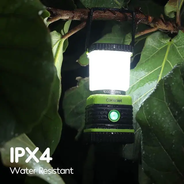 Alt view image 13 of 14 - LED Battery Powered Camping Lantern, 1000LM, 4 Light Modes, IPX4 Waterproof Portable Tent Flashlight for Power Outages, Emergency, Hurricane, Hiking, Light Green, 2-Pack