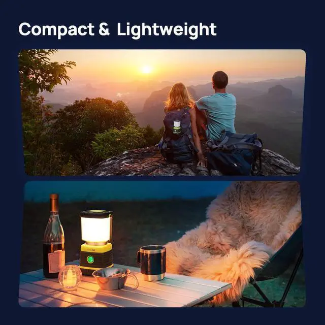 Alt view image 14 of 14 - LED Battery Powered Camping Lantern, 1000LM, 4 Light Modes, IPX4 Waterproof Portable Tent Flashlight for Power Outages, Emergency, Hurricane, Hiking, Light Green, 2-Pack