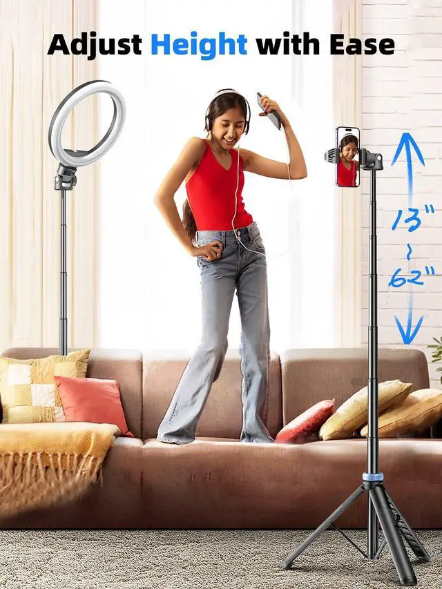 Alt view image 12 of 12 - 62" Phone Tripod & Selfie Stick, Extendable Photography Light Stand with Wireless Remote, Solidest, Portable, Lightweight, Compatible with iPhone/Android Phone